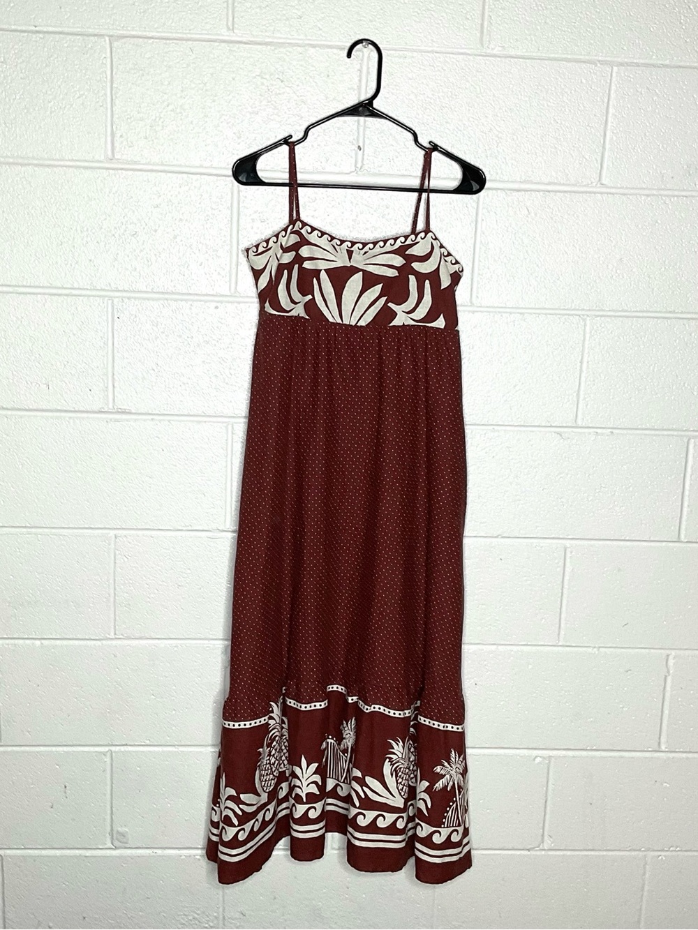 < Rachel Zoe Linen Blend Tropical Theme Maxi Dress Pineapple Ocean Beach > - Picture 2 of 5